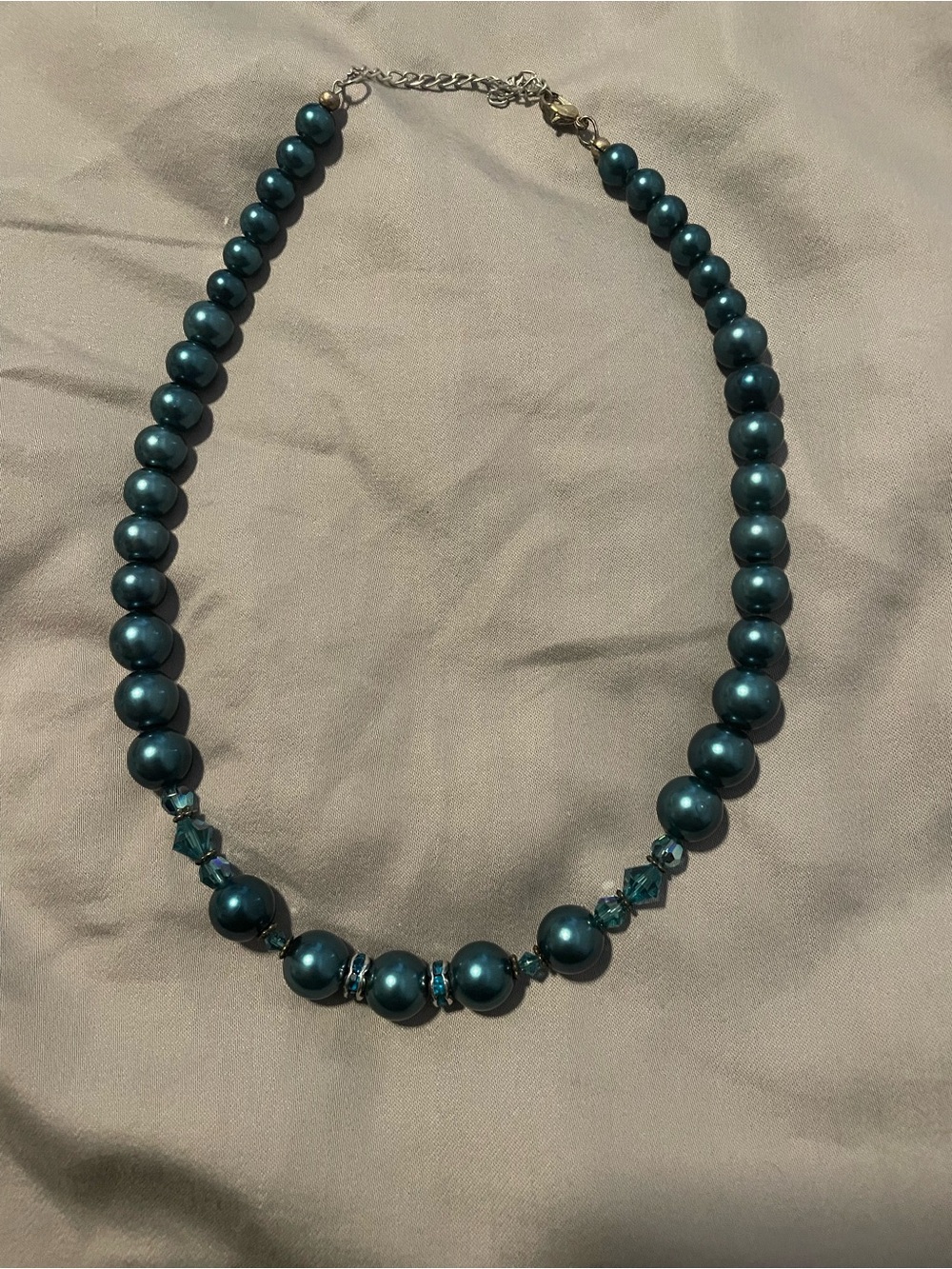 Handmade Teal Pearl Beaded Necklace - Elegant Women's Jewelry